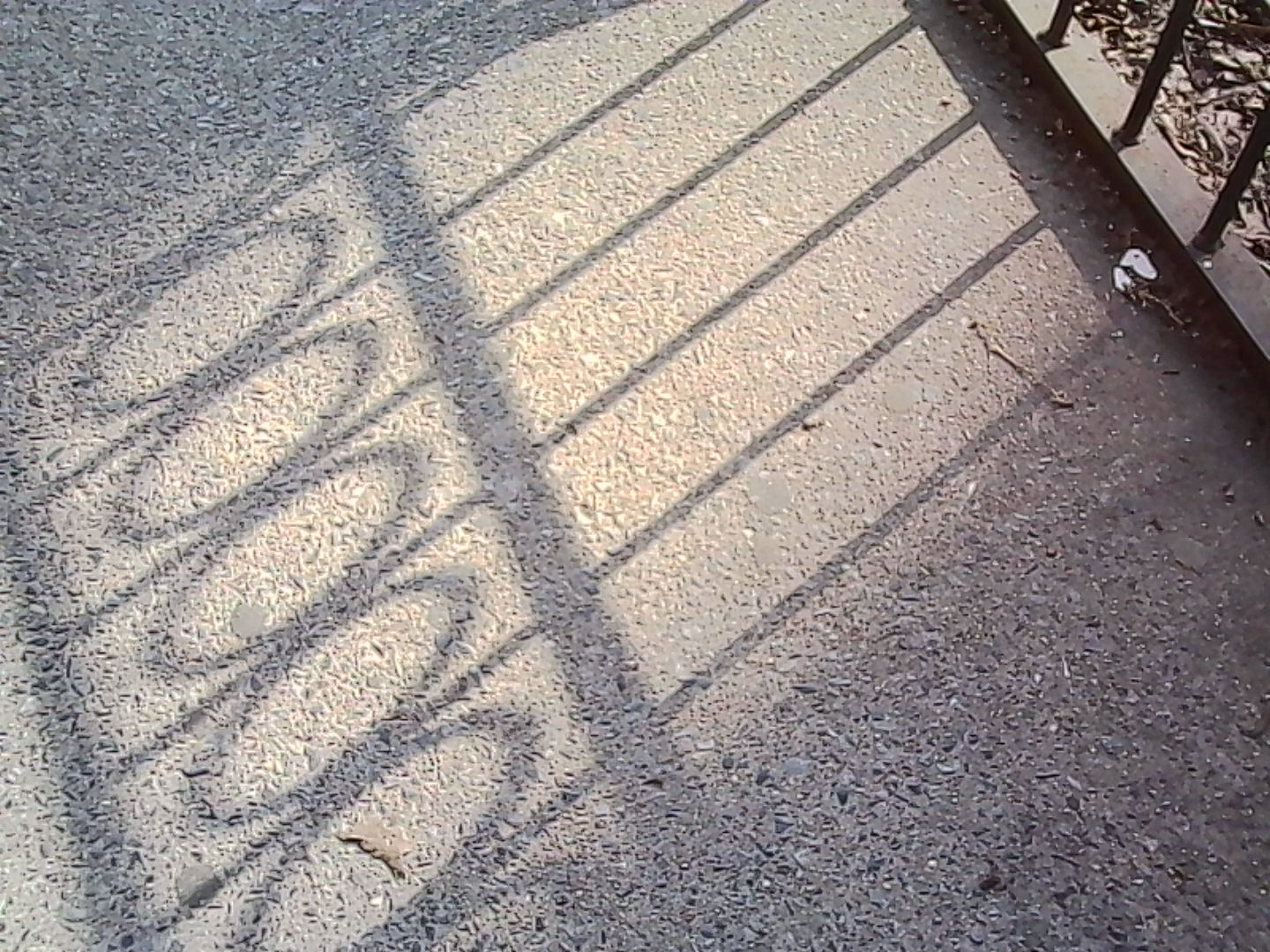 Railing shadows on the pavement