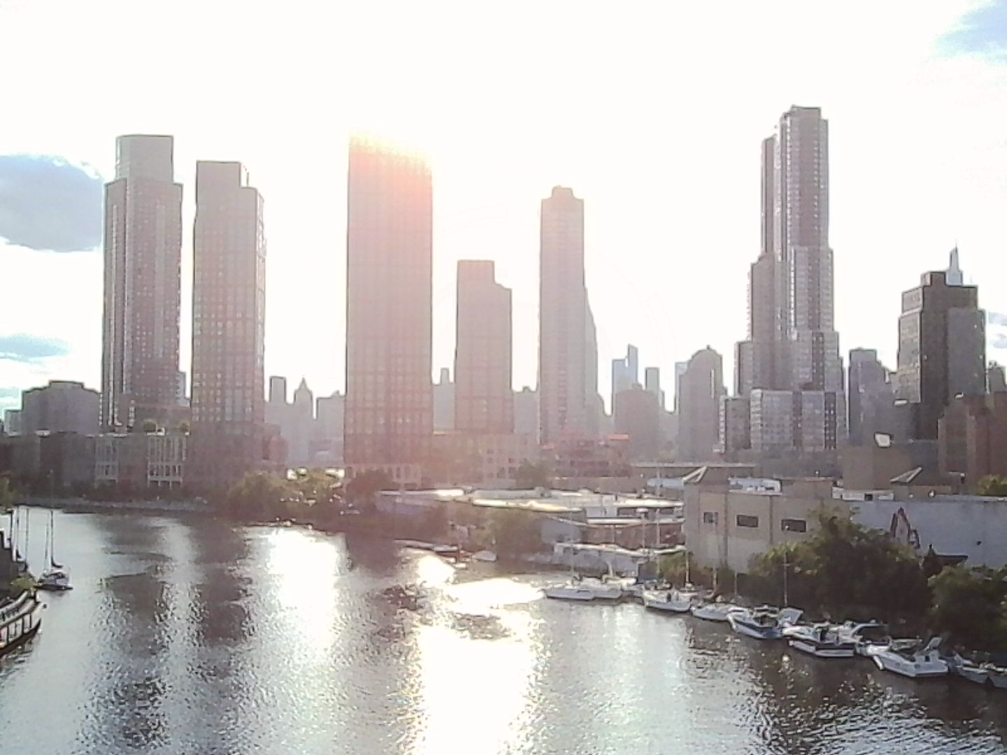 Skyline over the river at sunset